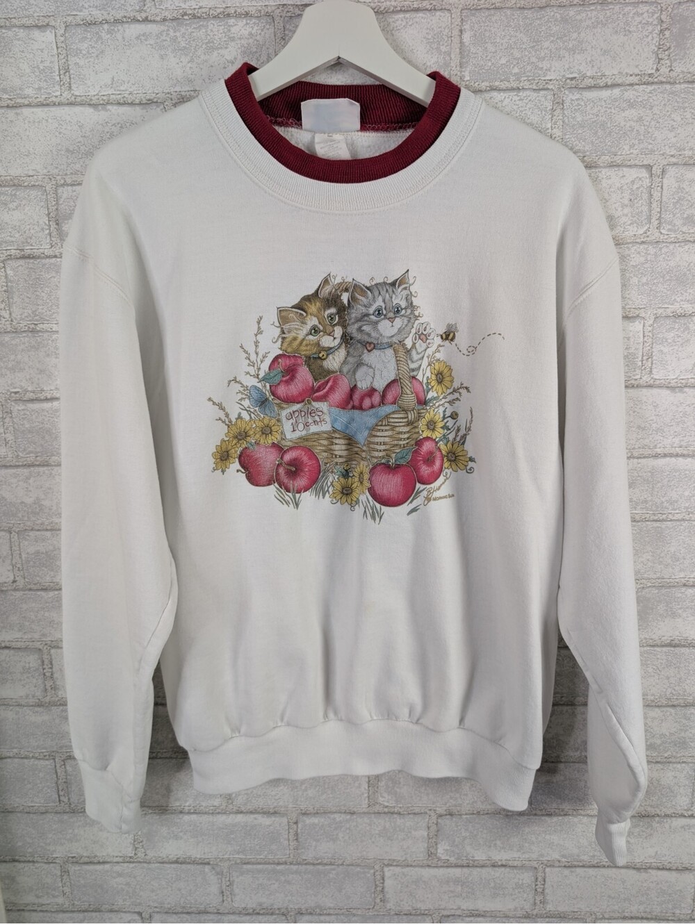 Vintage Morning Sun Medium Crew Neck Sweatshirt Kittens In Apple Basket Cats M